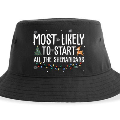 Most Likely To Start All The Shenanigans Funny Christmas Sustainable Bucket Hat