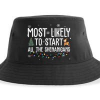 Most Likely To Start All The Shenanigans Funny Christmas Sustainable Bucket Hat