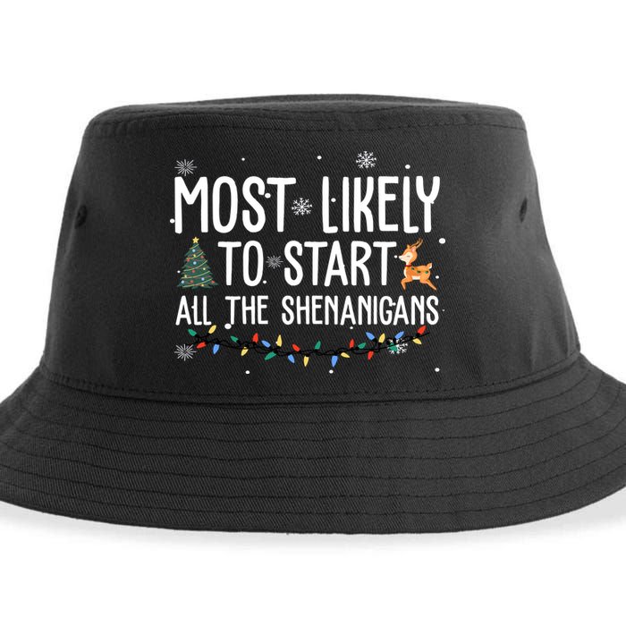 Most Likely To Start All The Shenanigans Funny Christmas Sustainable Bucket Hat
