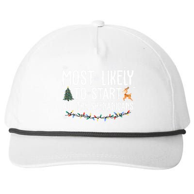 Most Likely To Start All The Shenanigans Funny Christmas Snapback Five-Panel Rope Hat