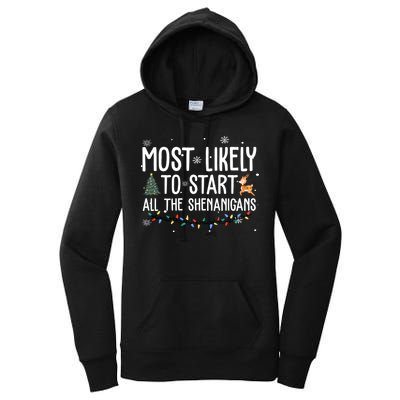 Most Likely To Start All The Shenanigans Funny Christmas Women's Pullover Hoodie