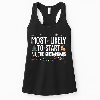 Most Likely To Start All The Shenanigans Funny Christmas Womens Tank Top