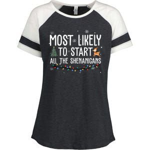 Most Likely To Start All The Shenanigans Funny Christmas Enza Ladies Jersey Colorblock Tee