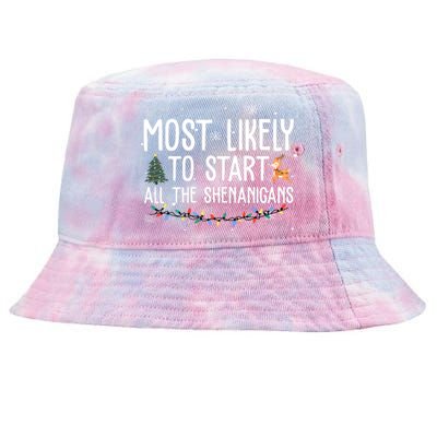 Most Likely To Start All The Shenanigans Funny Christmas Tie-Dyed Bucket Hat