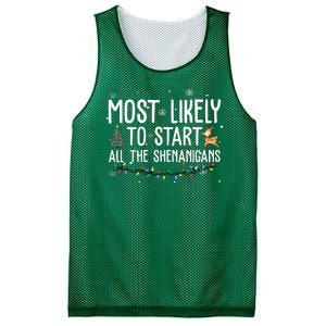 Most Likely To Start All The Shenanigans Funny Christmas Mesh Reversible Basketball Jersey Tank