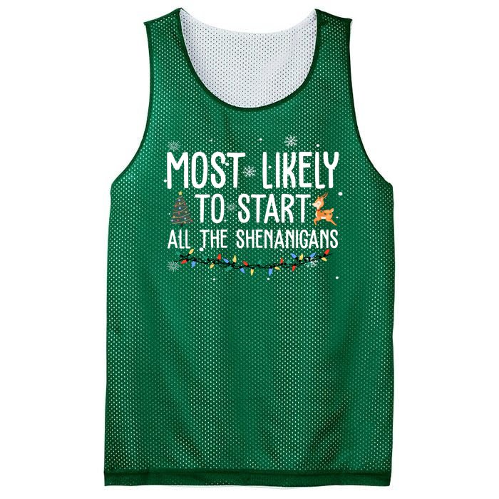 Most Likely To Start All The Shenanigans Funny Christmas Mesh Reversible Basketball Jersey Tank