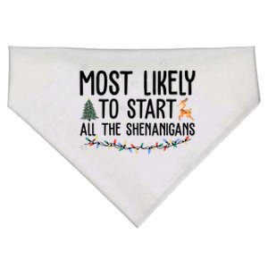 Most Likely To Start All The Shenanigans Funny Christmas USA-Made Doggie Bandana