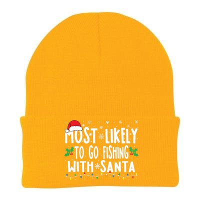 Most Likely To Go Fishing With Santa Fishing Funny Christmas Knit Cap Winter Beanie