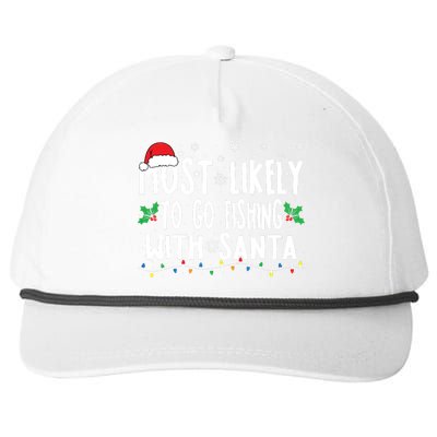 Most Likely To Go Fishing With Santa Fishing Funny Christmas Snapback Five-Panel Rope Hat