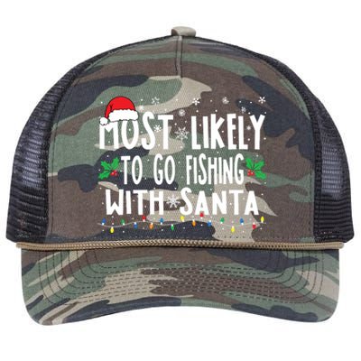 Most Likely To Go Fishing With Santa Fishing Funny Christmas Retro Rope Trucker Hat Cap