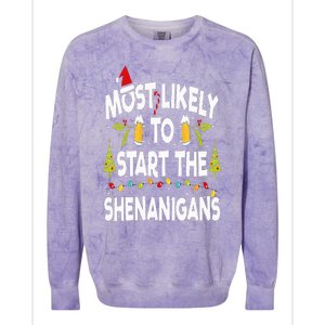 Most Likely To Start The Shenanigans Funny Family Christmas Colorblast Crewneck Sweatshirt