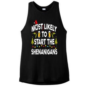 Most Likely To Start The Shenanigans Funny Family Christmas Ladies PosiCharge Tri-Blend Wicking Tank