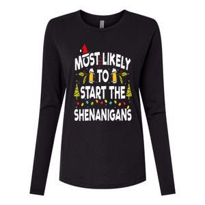 Most Likely To Start The Shenanigans Funny Family Christmas Womens Cotton Relaxed Long Sleeve T-Shirt