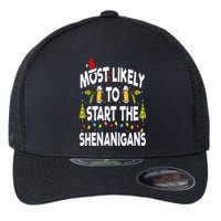 Most Likely To Start The Shenanigans Funny Family Christmas Flexfit Unipanel Trucker Cap