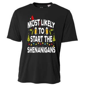 Most Likely To Start The Shenanigans Funny Family Christmas Cooling Performance Crew T-Shirt