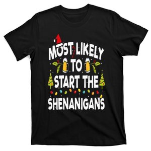 Most Likely To Start The Shenanigans Funny Family Christmas T-Shirt