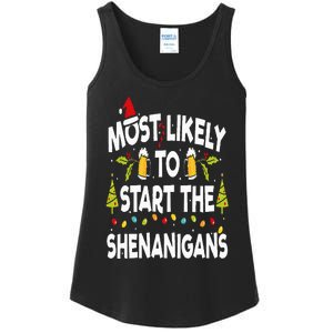 Most Likely To Start The Shenanigans Funny Family Christmas Ladies Essential Tank