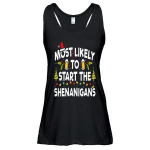 Most Likely To Start The Shenanigans Funny Family Christmas Ladies Essential Flowy Tank