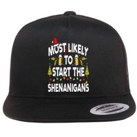 Most Likely To Start The Shenanigans Funny Family Christmas Flat Bill Trucker Hat