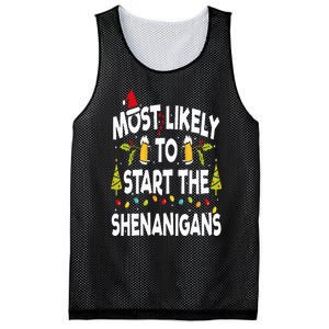 Most Likely To Start The Shenanigans Funny Family Christmas Mesh Reversible Basketball Jersey Tank