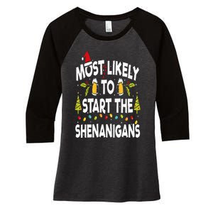 Most Likely To Start The Shenanigans Funny Family Christmas Women's Tri-Blend 3/4-Sleeve Raglan Shirt