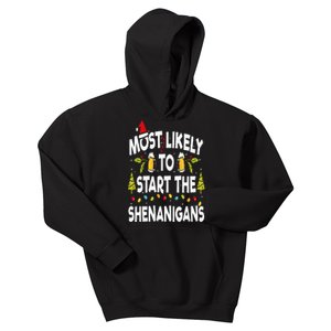 Most Likely To Start The Shenanigans Funny Family Christmas Kids Hoodie