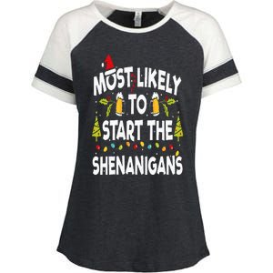 Most Likely To Start The Shenanigans Funny Family Christmas Enza Ladies Jersey Colorblock Tee