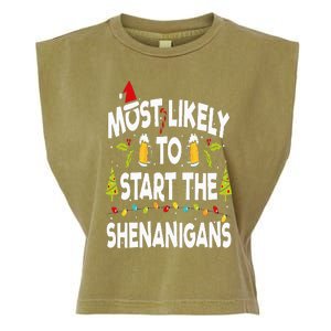 Most Likely To Start The Shenanigans Funny Family Christmas Garment-Dyed Women's Muscle Tee