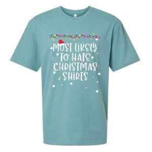 Most Likely To Hate Matching Christmas Funny Family Matching Sueded Cloud Jersey T-Shirt