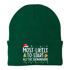 Most Likely To Start The Shenanigans Christmas Family Xma Knit Cap Winter Beanie