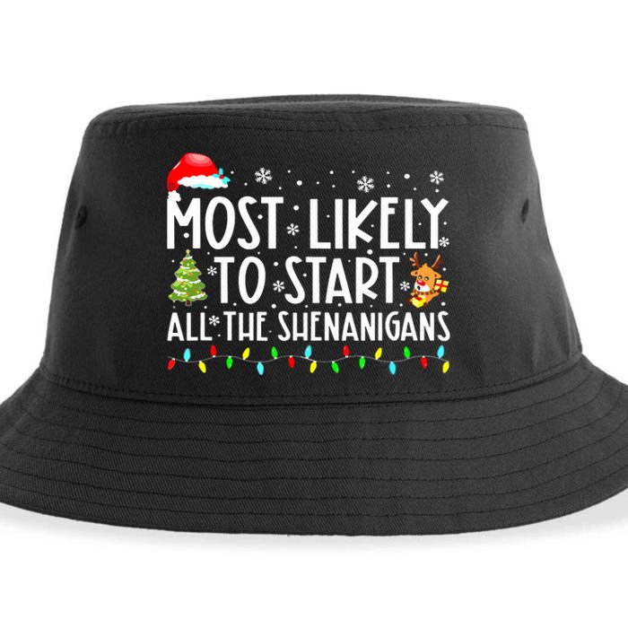 Most Likely To Start The Shenanigans Christmas Family Xma Sustainable Bucket Hat