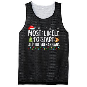 Most Likely To Start The Shenanigans Christmas Family Xma Mesh Reversible Basketball Jersey Tank