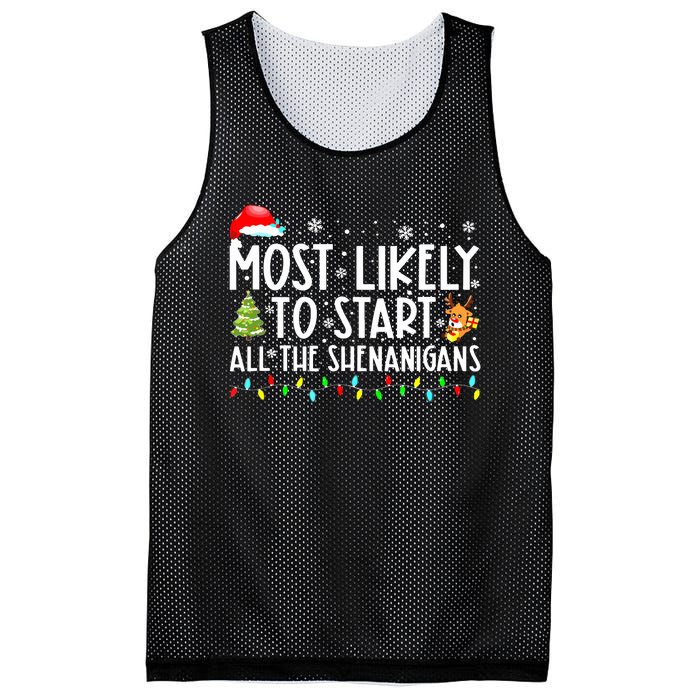 Most Likely To Start The Shenanigans Christmas Family Xma Mesh Reversible Basketball Jersey Tank