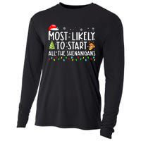 Most Likely To Start The Shenanigans Christmas Family Xma Cooling Performance Long Sleeve Crew