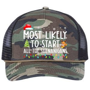 Most Likely To Start The Shenanigans Christmas Family Xma Retro Rope Trucker Hat Cap