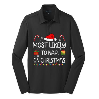 Most Likely To Nap On Christmas Family Funny Matching Silk Touch Performance Long Sleeve Polo