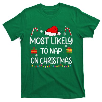 Most Likely To Nap On Christmas Family Funny Matching T-Shirt