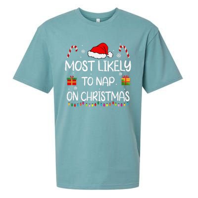 Most Likely To Nap On Christmas Family Funny Matching Sueded Cloud Jersey T-Shirt