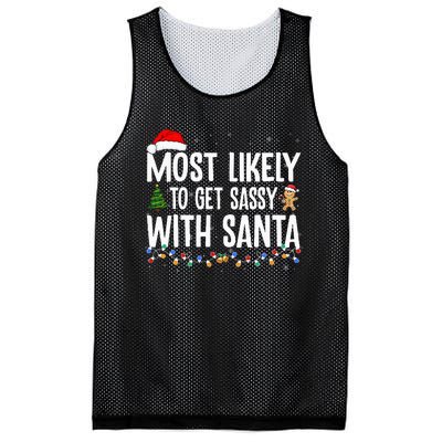 Most Likely To Get Sassy with Santa Funny Family Christmas Mesh Reversible Basketball Jersey Tank