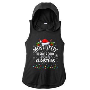 Most Likely To Read A Book On Christmas Ladies PosiCharge Tri-Blend Wicking Draft Hoodie Tank