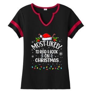 Most Likely To Read A Book On Christmas Ladies Halftime Notch Neck Tee