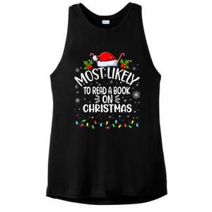 Most Likely To Read A Book On Christmas Ladies PosiCharge Tri-Blend Wicking Tank