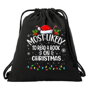 Most Likely To Read A Book On Christmas Drawstring Bag