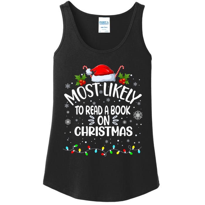 Most Likely To Read A Book On Christmas Ladies Essential Tank