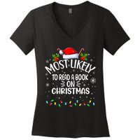 Most Likely To Read A Book On Christmas Women's V-Neck T-Shirt