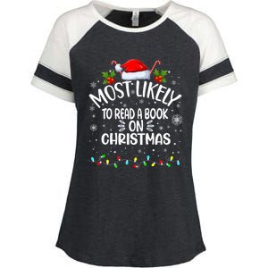 Most Likely To Read A Book On Christmas Enza Ladies Jersey Colorblock Tee