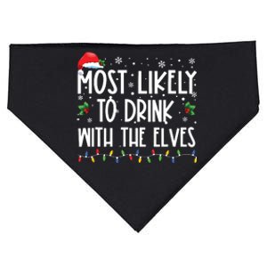 Most Likely To Drink With The Elves Elf Drinking Christmas USA-Made Doggie Bandana