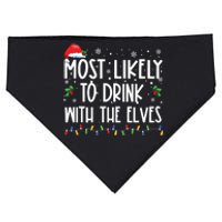 Most Likely To Drink With The Elves Elf Drinking Christmas USA-Made Doggie Bandana