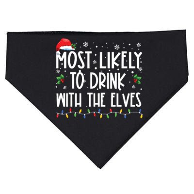 Most Likely To Drink With The Elves Elf Drinking Christmas USA-Made Doggie Bandana