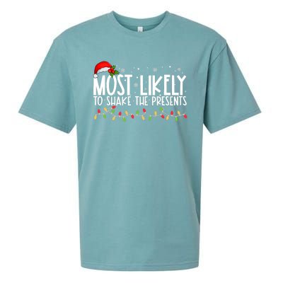 Most Likely To Shake The Presents Funny Family Christmas Sueded Cloud Jersey T-Shirt